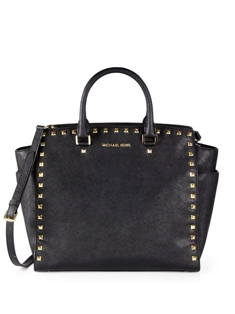 black leather bag michael kors|michael kors black studded handbag.